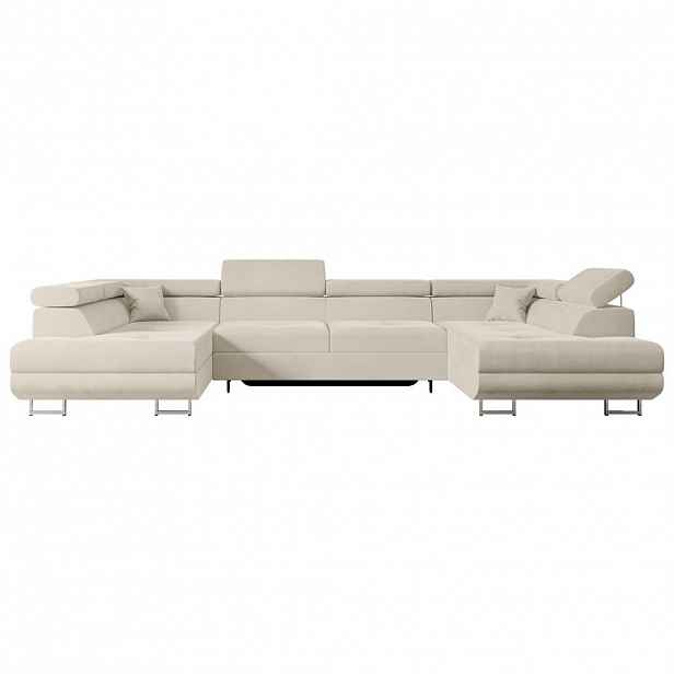 ALTDECOR SEDACÍ SOUPRAVA s funkcí lůžka a úložným prostorem pod postelí GUSA-U 342x202x107 cm, béžový velur
