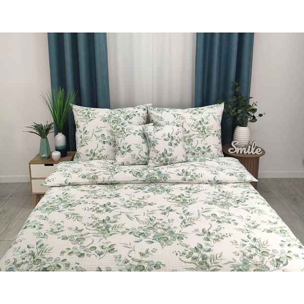 Krepové povlečení Premium jemné mátové lístky eukalyptus 22326-3 160x200