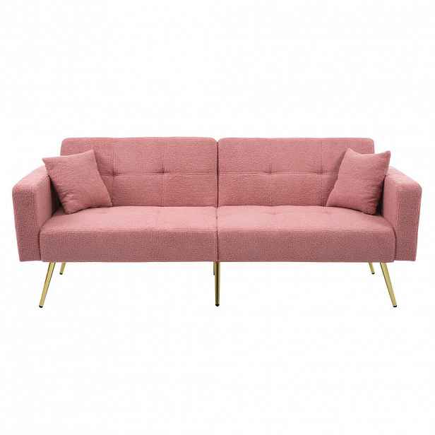 Modfu ROZKLÁDACÍ pohovka z látky sherpa 175x64x72 cm růžová s polohovatelným opěradlem, lůžkem a bočními kapsami