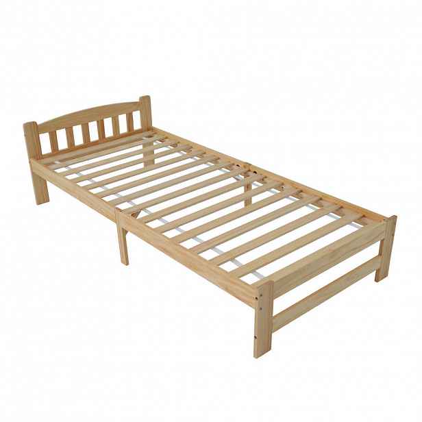 OKWISH JEDNOLŮŽKOVÁ postel 90/200 cm přírodní z masivního dřeva s čelem a roštem
