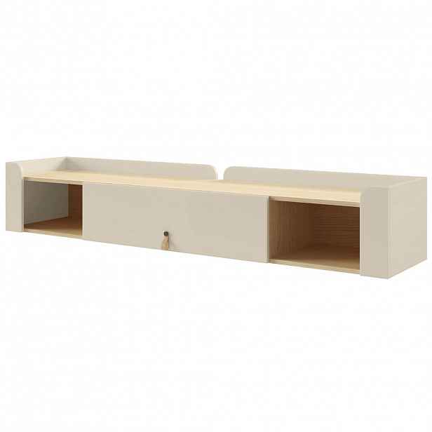 Beautysofa NÁSTĚNNÝ REGÁL Sorella s výklopnými dvířky a 2 otevřenými policemi, 180 cm, macadamia + dub Mavelie