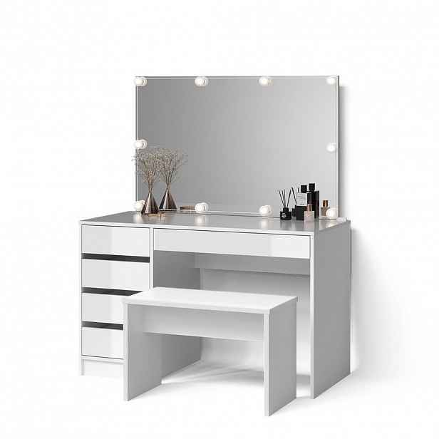 Livinity® TOALETNÍ STOLEK Imola Bílá s osvětlením LED a lavičkou