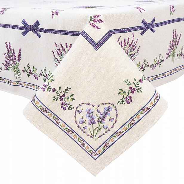 Ubrus 93 x 93 cm Lilac fialový levandulový letní motiv na stůl dům zahrada