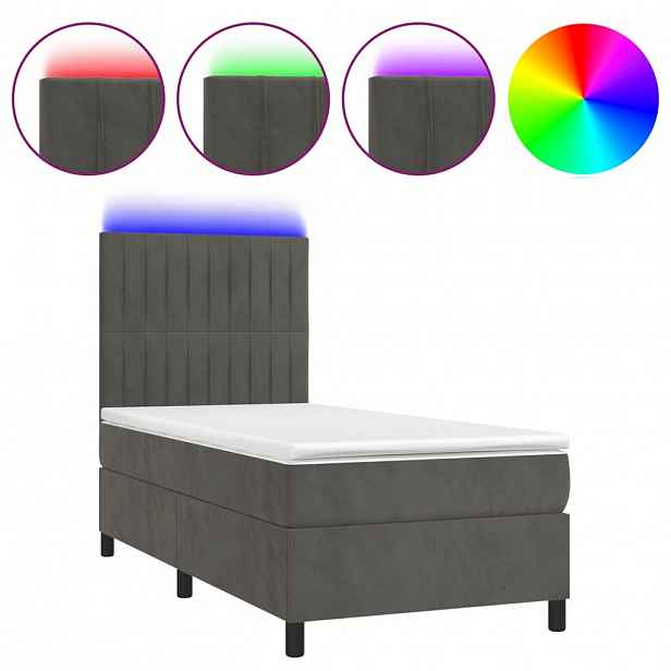 vidaXL Box spring postel s matrací a LED tmavě šedá 90x190 cm samet