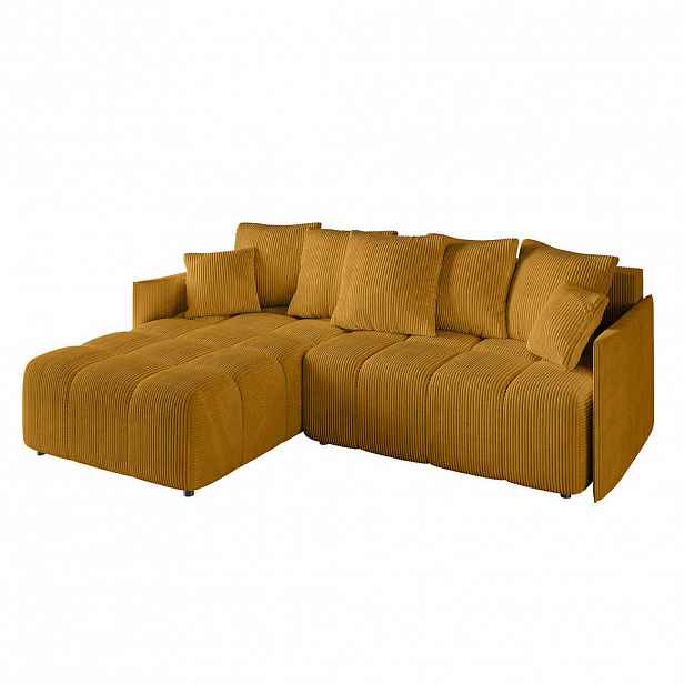 ALTDECOR ROHOVÁ SEDAČKA s otomanem vlevo LONLI-L 251x189x68 curry žlutá manšestr