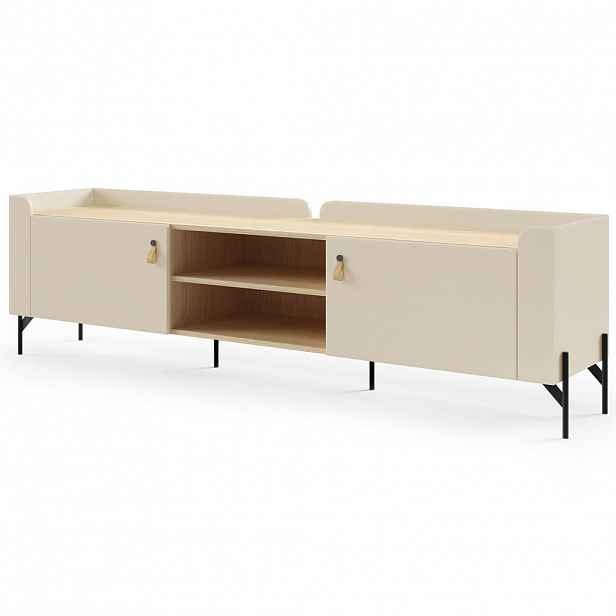 Beautysofa NÍZKÁ KOMODA Sorella se 2 dveřmi, 195 cm, do studentského pokoje, macadamia + dub Mavelie