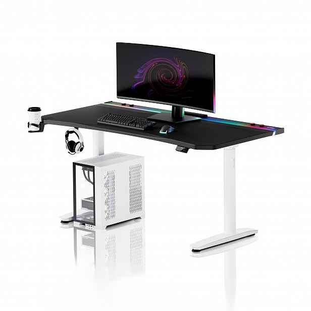 Elektrický herní stůl RGB s držáky, černo-bílý, 160 cm: Diablo X-Forge 1600
