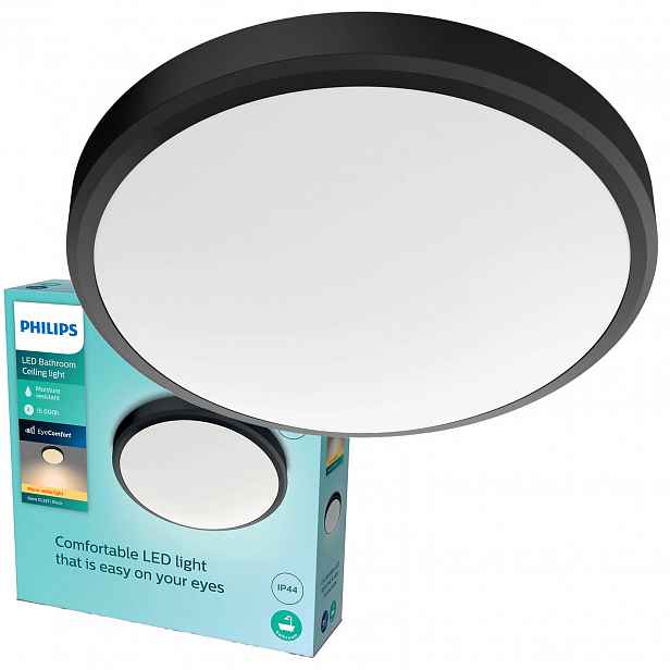 Stropní Svítidlo Stropní Svítidlo Led koupelnová 17W 1500lm 2700K IP44 černá Philips