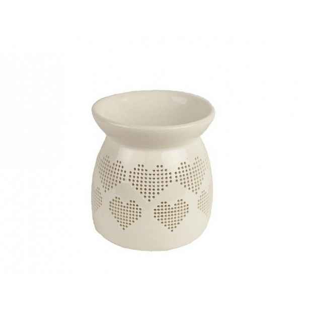 Aromalampa dekor srdce porcelán bílá 10cm