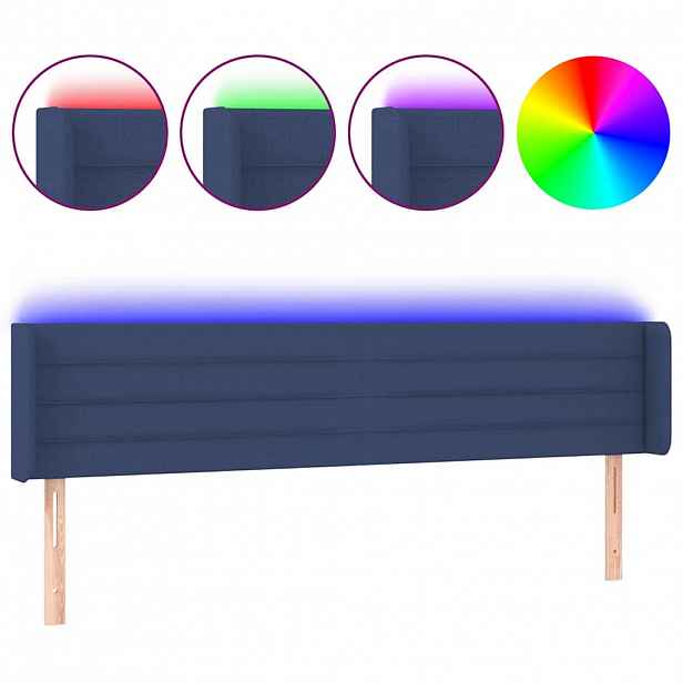 vidaXL Čelo postele s LED modré 163 x 16 x 78/88 cm textil