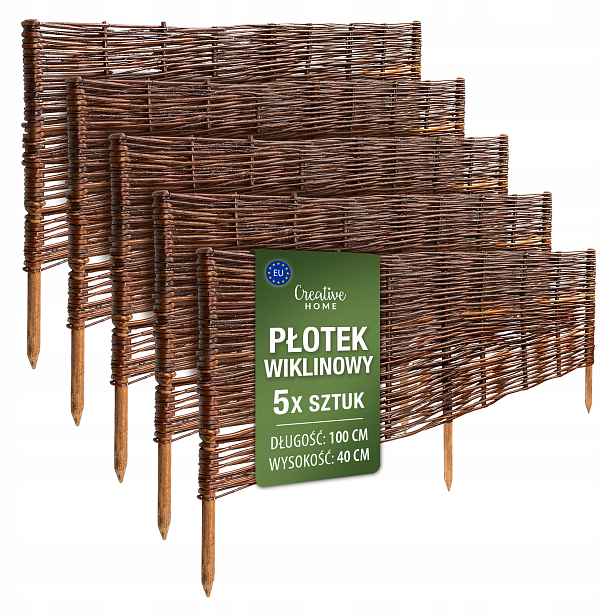 Proutěný plot zahradní palisáda trávníkový lem hnědý 100 x 40 cm 5 ks