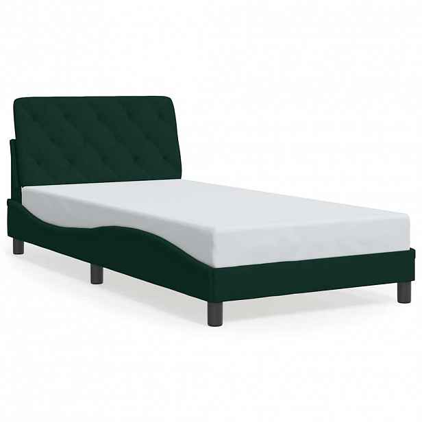 vidaXL Rám postele bez matrace tmavě zelená 100 x 200 cm samet