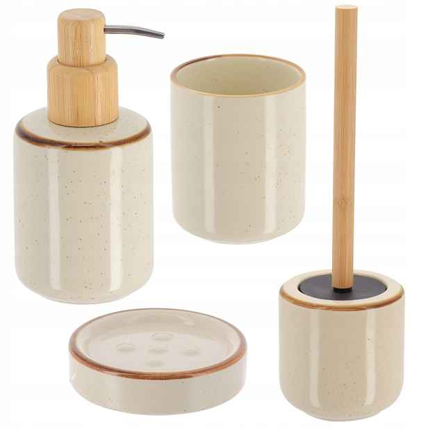Koupelnový Set Elva 4 El Béžová mýdlenka dávkovač hrnek kartáč Wc