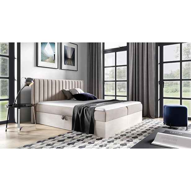 Manželská postel 200x220 CHANTELLE 4 - nordic teak / béžová + topper ZDARMA