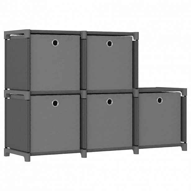 vidaXL Výstavní police 5 přihrádek s boxy šedé 103x30x72,5 cm textil