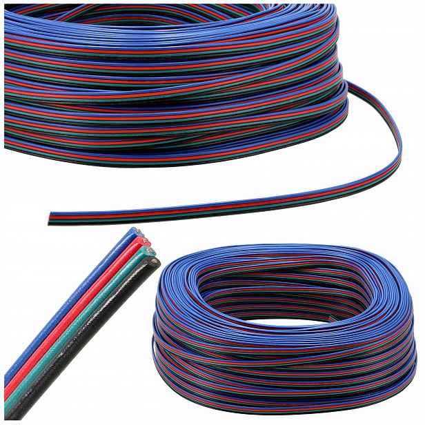 100x Kabel Pro Pásku Rgb Led pásek 4 žíly lanko Váleček 100m Cívka
