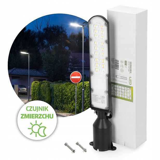 Led pouliční svítidlo 50W se senzorem soumraku 4000K 5000lm IP65 IK08