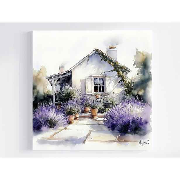 Obraz Na Plátně Canvas Krajina Dům Chatka Zahrada Terasa Květiny Levandule 50x50