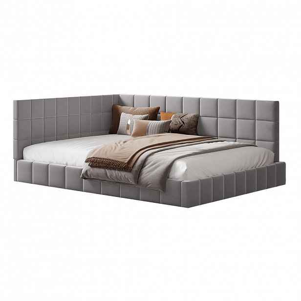 OKWISH DENNÍ postel 140/200 cm šedá z čalouněné tkaniny s roštem a variabilní opěrkou