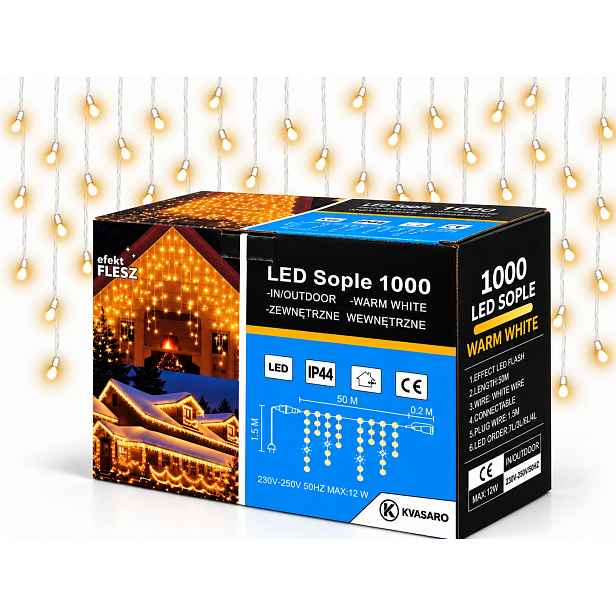 Rampouchy 1000 Led Záclona Venkovní Osvětlení IP44 Bílá Teplá Studený Blesk 50 M