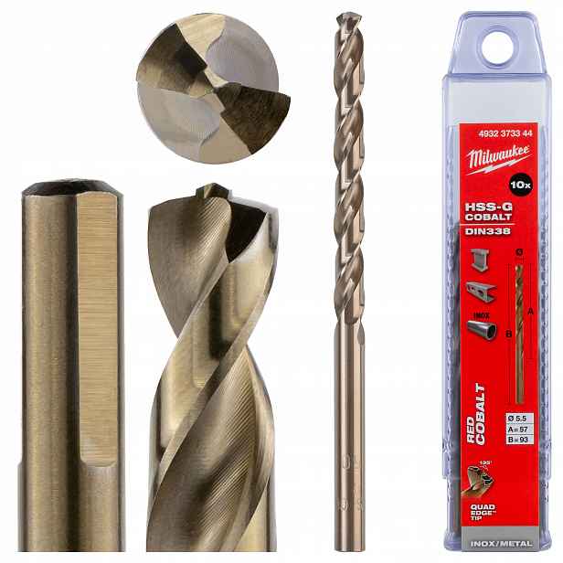 Vrtáky do kovu kobaltové 5,5 mm 10 Ks nerezové oceli Milwaukee Cobalt