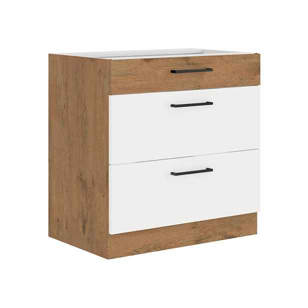 ZEATA, dolní skříňka 80 D 3S BB PREMIUM BOX, korpus: dub lancelot, dvířka: bílý lesk/dub lancelot