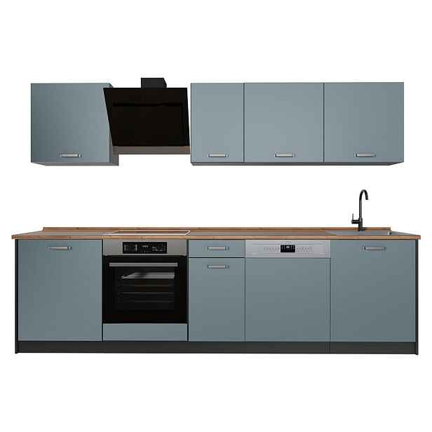 Vicco KUCHYŇSKÝ KOUT R-Line, Modrošedá/Antracit, 280 cm pracovná doska Dub Goldkraft