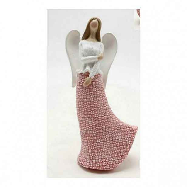 Anděl dívka stojící polyresin červeno-bílá 18,5cm