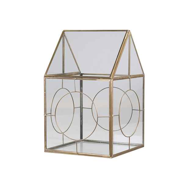 Bronzová antik kovová lucerna Candle house - 20*20*33cm Chic Antique