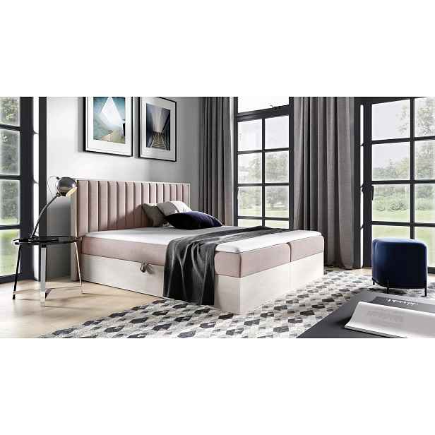 Manželská postel 200x220 CHANTELLE 4 - nordic teak / růžová + topper ZDARMA