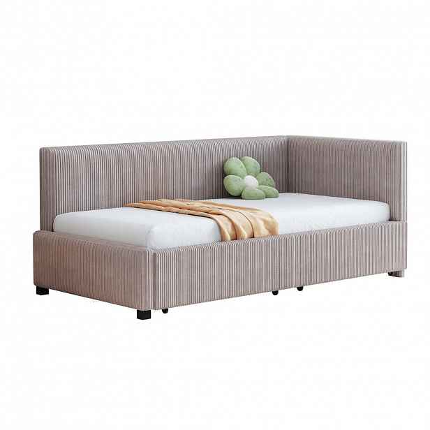 OKWISH ROZKLÁDACÍ postel 90x200 cm šedá z látky se dvěma úložnými zásuvkami a lamelovým roštem