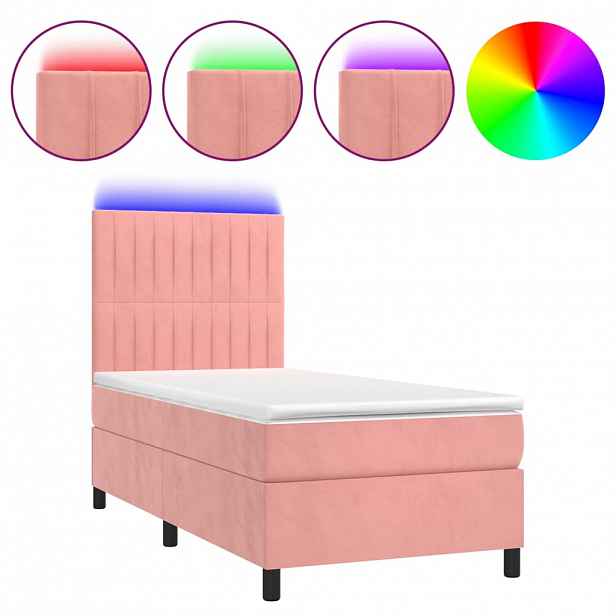 vidaXL Box spring postel s matrací a LED růžová 90x190 cm samet