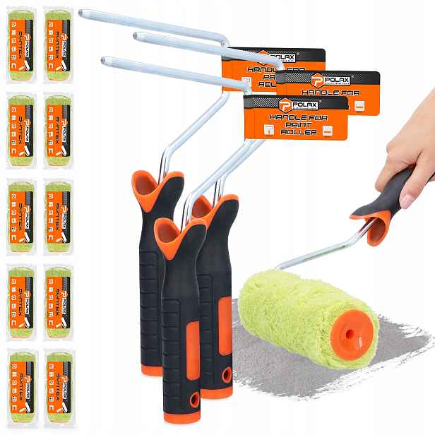 10 x Malířský Váleček 18 cm Zásoba Vložka Rolka Malování Rouno 16 mm 3x Rukojeť H0
