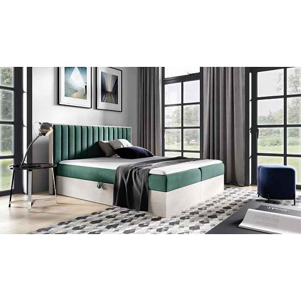 Manželská postel 200x220 CHANTELLE 4 - nordic teak / zelená + topper ZDARMA