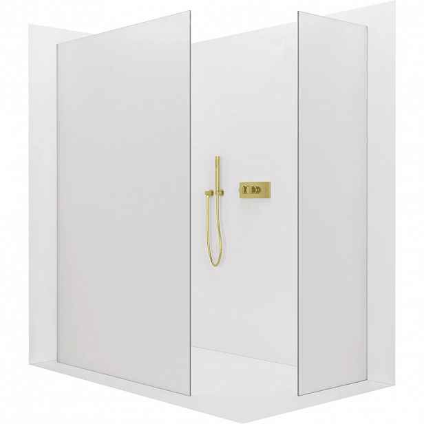 Sprchová zástěna Walk-in Crystal T L/P - 8 mm - bezvzpěrový systém - zlatá, mléčné sklo - 70x60x200 cm