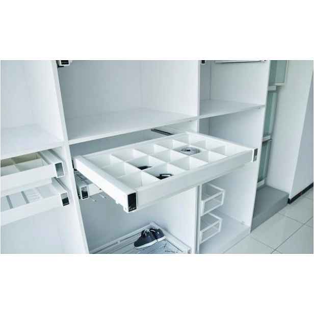 Šuplík s přihrádkami pro skříně, 90 cm s tlumením dovírání s plným výsuvem, Bílá Starax