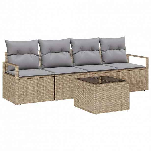 vidaXL Set pohovek 5 ks 4-Počet míst Beige a šedá polyratan