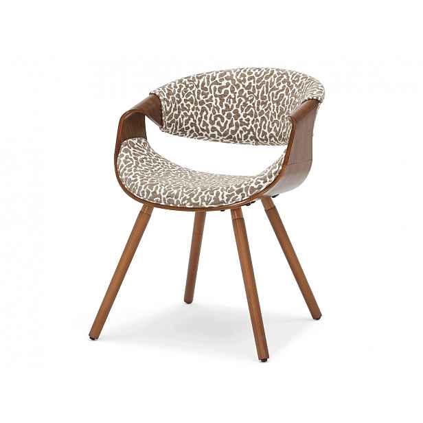 Designová jídelní židle SAROLTA - krémová / hnědá / ořech