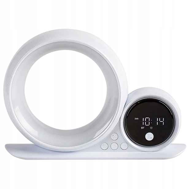 Led stolní lampa bílá Rgb s Bluetooth reproduktorem a hodinami Wakeway