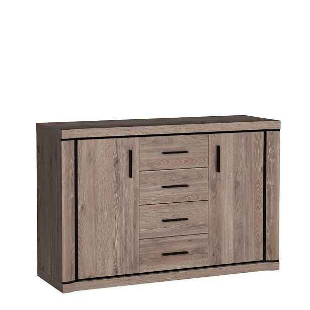 MASSENO KOMODA MALAGA, 137/91/45 cm se 4 zásuvkami a 2 dvířky, hnědá