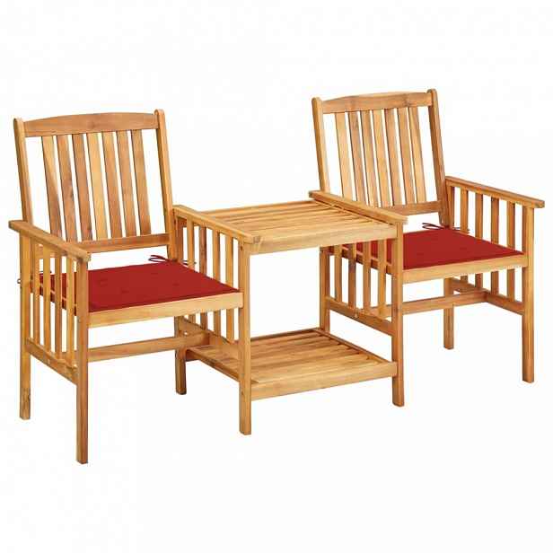 Zahradní židle s čajovým stolkem a poduškami Dekorhome Červená