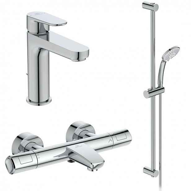 Ideal Standard CeraTherm - Sprchový set s termostatem a umyvadlovou baterií, 3 proudy, chrom BC985AA