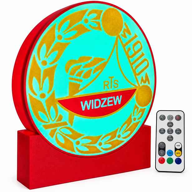 Podsvícený Herb Rts Widzew Łódź Led Rgb 3D Usb dálkové ovládání pro fanouška 24 cm