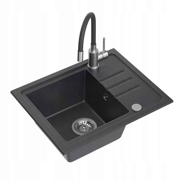 Quadron Ben 116 Granitový dřez Baterie 1 Komora 55x44 cm Černá/Ocel