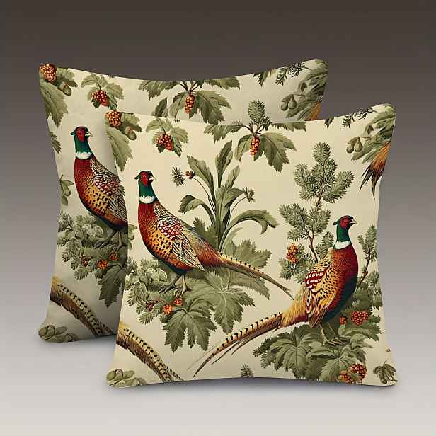 TEMU 2ks Vintage Pheas & Foliage Potahy na Polštáře 18x18 Palců - Měkký Polyester, Oboustranný Design se Zapínáním na Zip, Pratelné v Pračce, Ideální