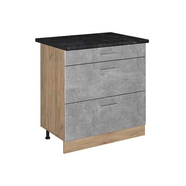 Vicco SPODNÍ SKŘÍŇKA KUCHYŇSKÉ LINKY R-Line, Beton/Zlatý mocný dub, 80 cm se 3 zásuvkami pracovná doska antracitová
