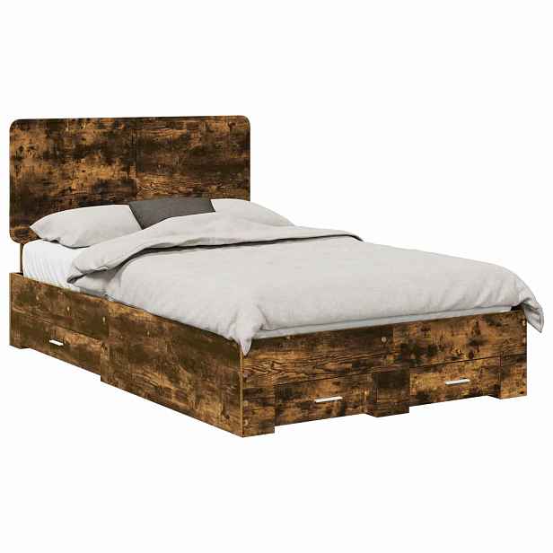 vidaXL Rám postele s čelo Kouřový dub 135 x 190 cm Kompozitní dřevo