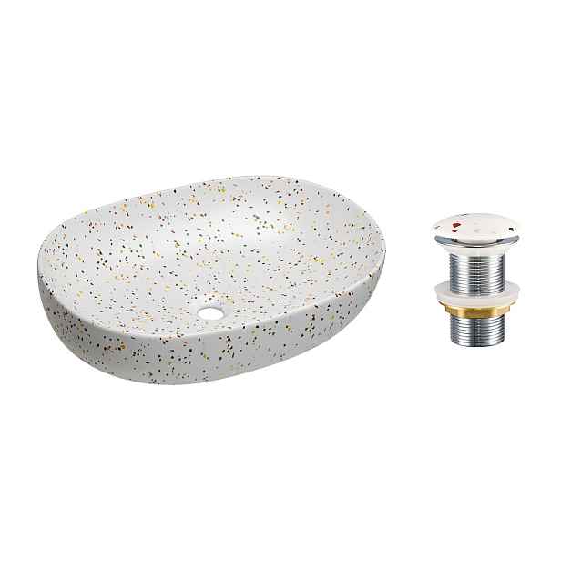 Comad Sada keramického umyvadla na desku a výpusti Lili bílá/terazzo