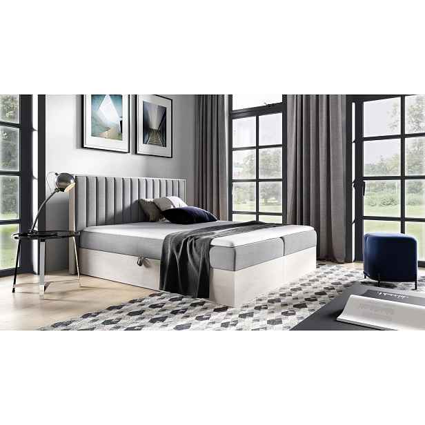 Manželská postel 200x220 CHANTELLE 4 - nordic teak / šedá + topper ZDARMA