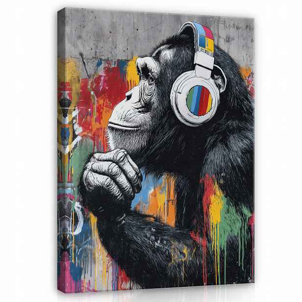 Obraz Šedý Graffiti Banksy Opice Do Předsíně Kanceláře Moderní 90x60
